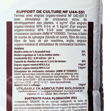 Terreau fleurissement professionnel Orgasyl UAB. 70 L