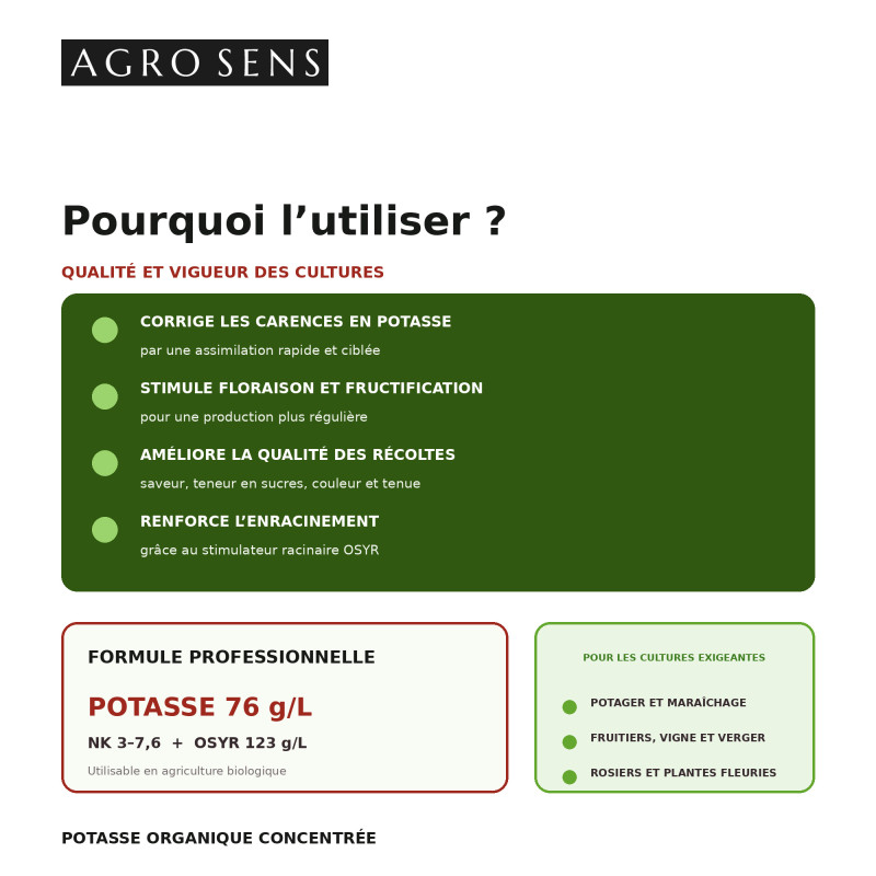 Potasse organique liquide avec stimulant racinaire
