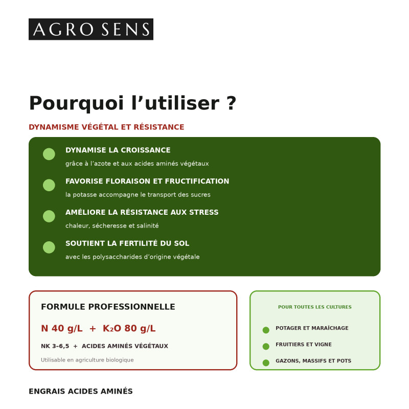 Engrais acides aminés, azote et potasse - Comptoir des Jardins
