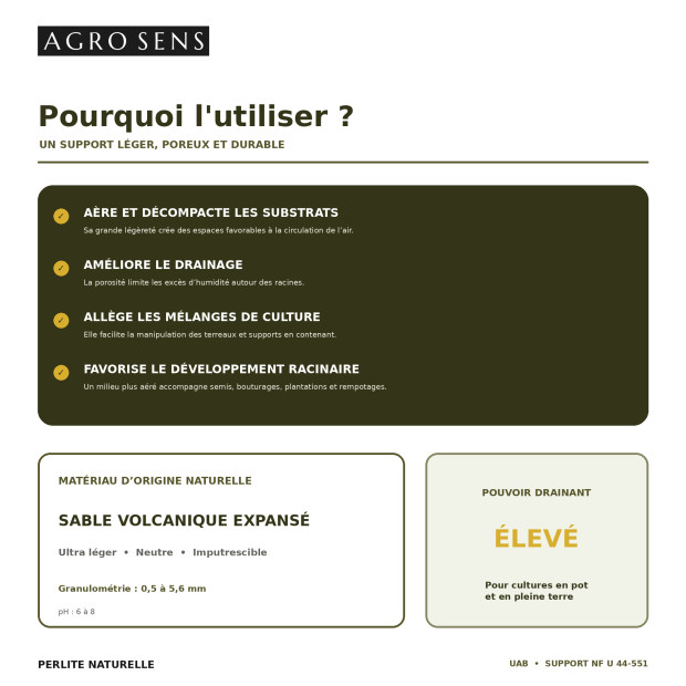 Perlite minérale naturelle, pour semis bouturages rempotages