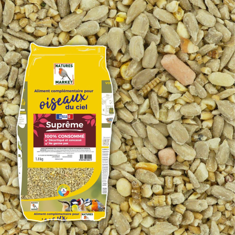 Mélange de Graines Suprême pour Oiseaux du Jardin - Tournesol et Vers de Farine | Comptoir des Jardins
