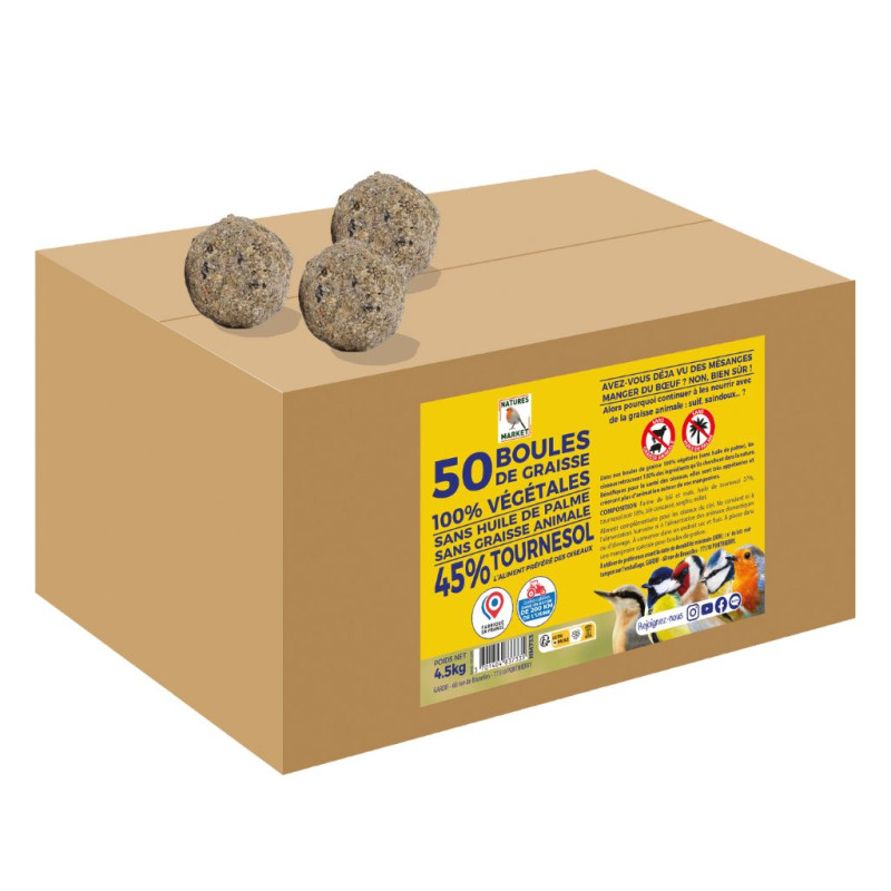 Pack 50 Boules de Graisse Végétales + Mangeoire Tube Offerte | Comptoir des Jardins