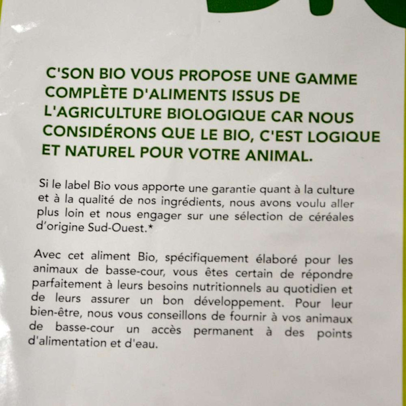 Aliment complet biologique pour poules pondeuses. Sac de 10 kg