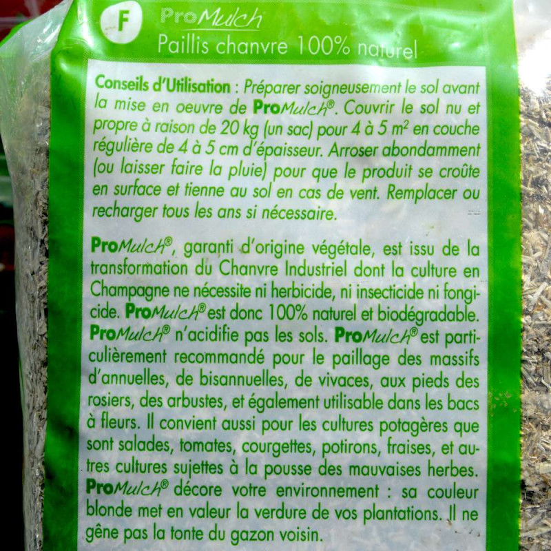 Paillis de chanvre biologique. Paillage spécial potager 180 litres