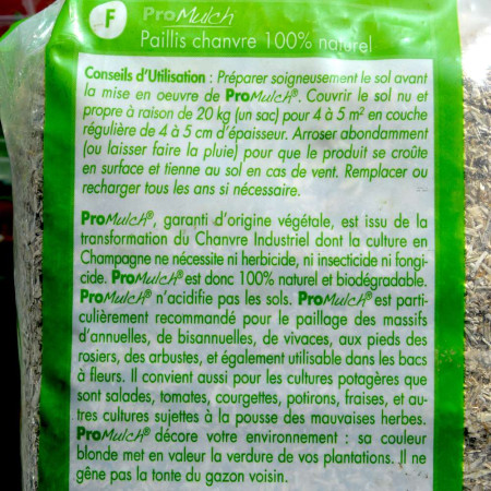 Paillis de chanvre biologique. Paillage spécial potager 180 litres