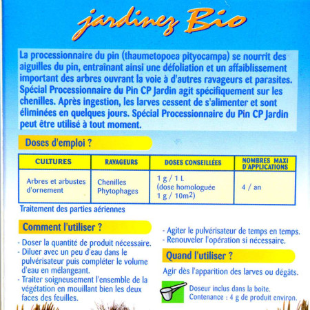 Insecticide au Bacillus Thuringiensis chenilles processionnaires UAB. Boîte 200 g