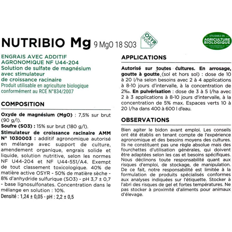 Magnésium concentré liquide avec stimulant racinaire
