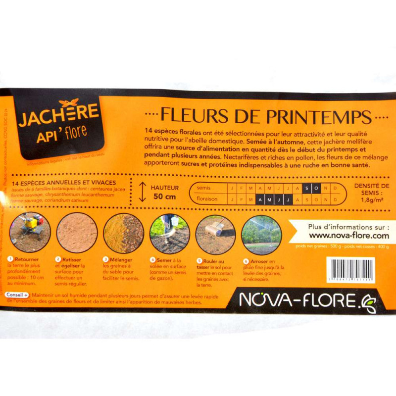 Jachère fleurie pour apiculteurs, fleurs de printemps. 100 et 500 m²