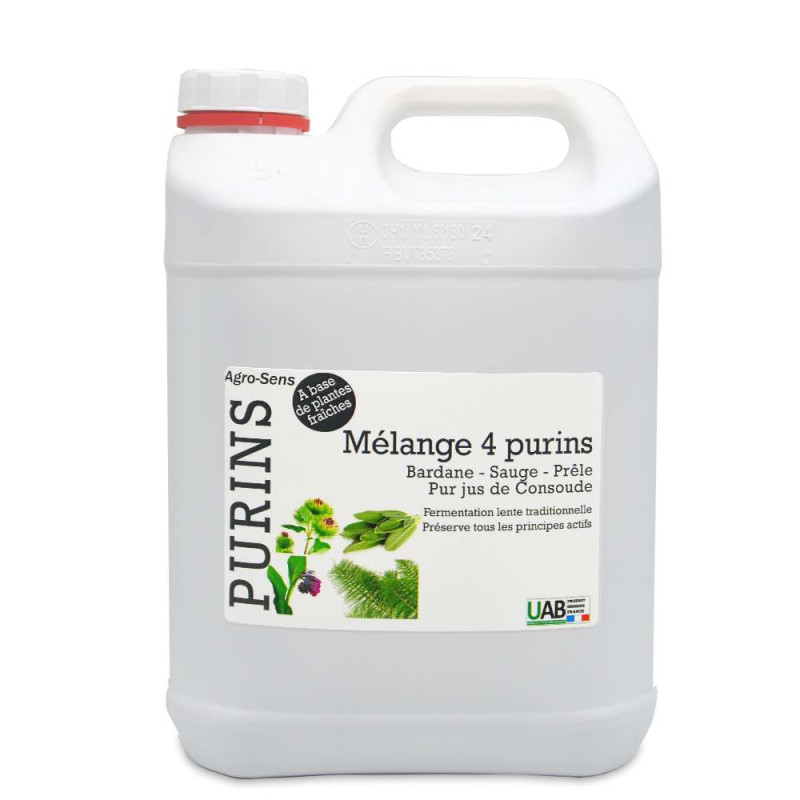 Mélange de 4 purins, consoude, prêle, bardane, sauge. 5 litres
