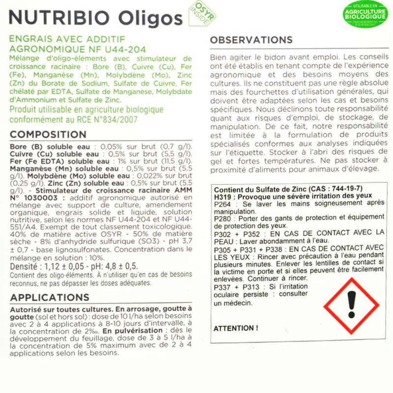 Engrais liquide riche en oligo-éléments : B, Cu, Fe, Mn, Mo, Zn - Frayssinet