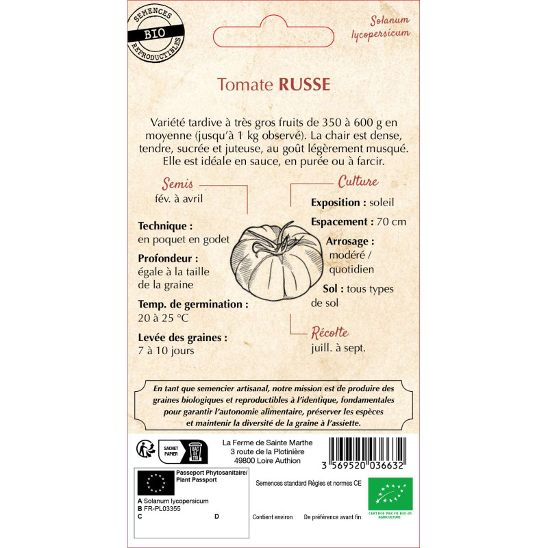 Graines bio de tomates Russe