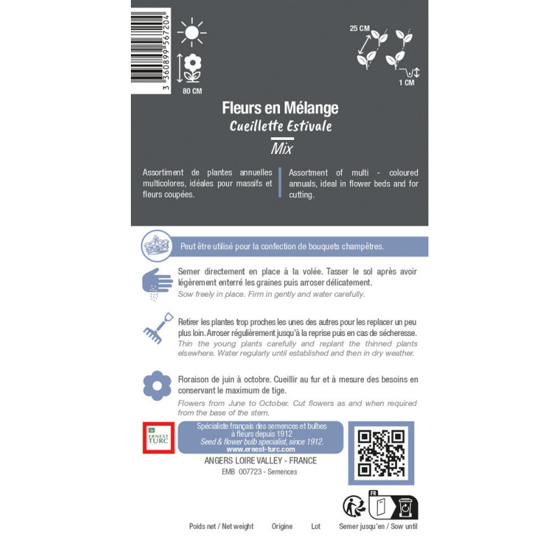 Mélange de graines de fleurs comestibles Bio